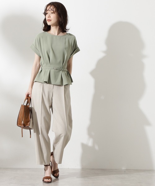 N.（N. Natural Beauty Basic）（エヌエヌナチュラルビューティーベーシック）の「【追加生産】◆ボートネックペプラム半袖ブラウス（シャツ/ブラウス・レディース・オフホワイト/グレー/ライトグリーン/ブルー・MEDIUM）」の10枚目の写真