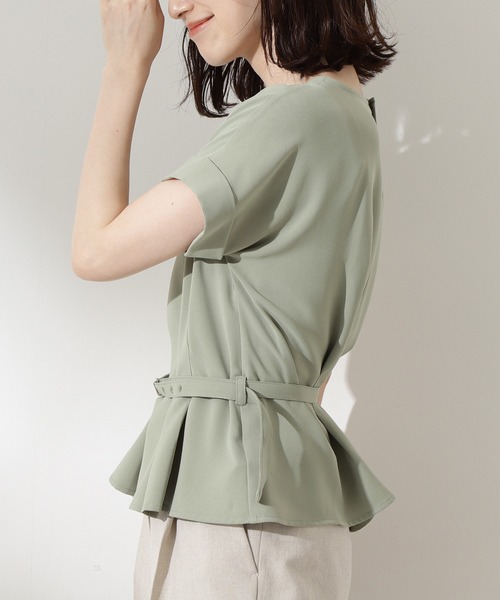 N.（N. Natural Beauty Basic）（エヌエヌナチュラルビューティーベーシック）の「【追加生産】◆ボートネックペプラム半袖ブラウス（シャツ/ブラウス・レディース・オフホワイト/グレー/ライトグリーン/ブルー・MEDIUM）」の14枚目の写真