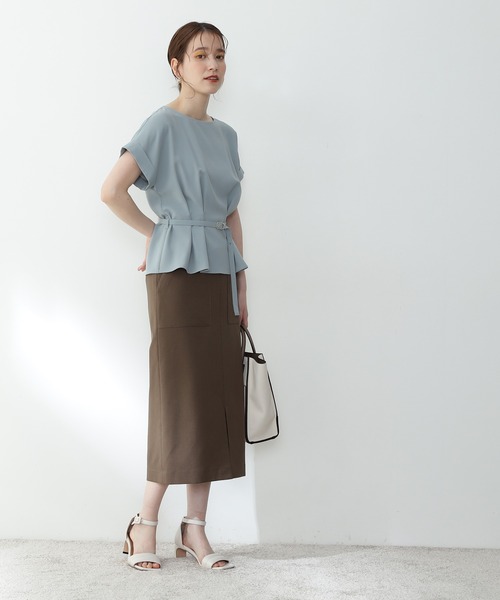 N.（N. Natural Beauty Basic）（エヌエヌナチュラルビューティーベーシック）の「【追加生産】◆ボートネックペプラム半袖ブラウス（シャツ/ブラウス・レディース・オフホワイト/グレー/ライトグリーン/ブルー・MEDIUM）」の21枚目の写真