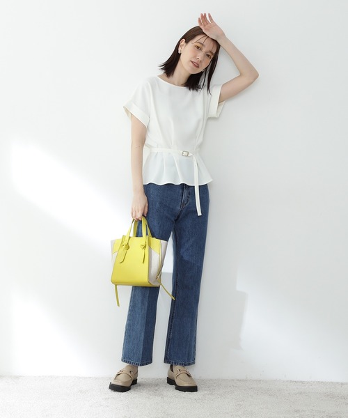 N.（N. Natural Beauty Basic）（エヌエヌナチュラルビューティーベーシック）の「【追加生産】◆ボートネックペプラム半袖ブラウス（シャツ/ブラウス・レディース・オフホワイト/グレー/ライトグリーン/ブルー・MEDIUM）」の19枚目の写真