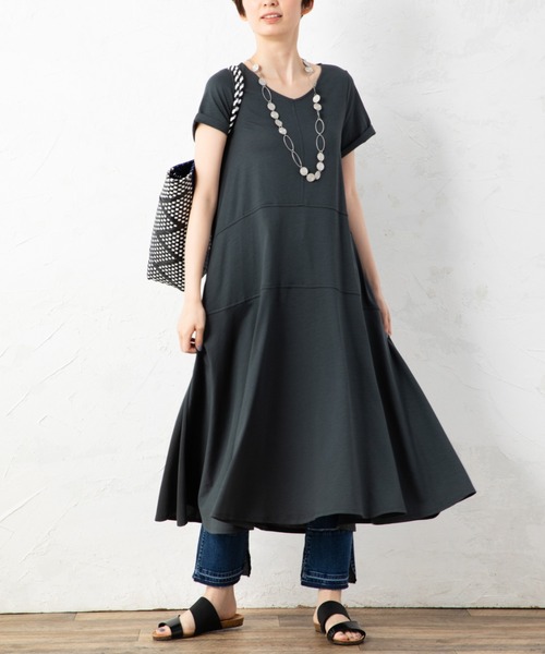 aunt lily（アントリリー）の「度詰天竺ステッチアクセントサマードレス（ドレス・レディース・グリーン/ブラウン/チャコールグレー・M/LL/L/S）」の5枚目の写真