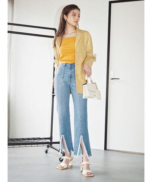 EVRIS フロントスリットフレアデニムパンツ EVRIS フロントスリットフレアデニムパンツ（ブルー
