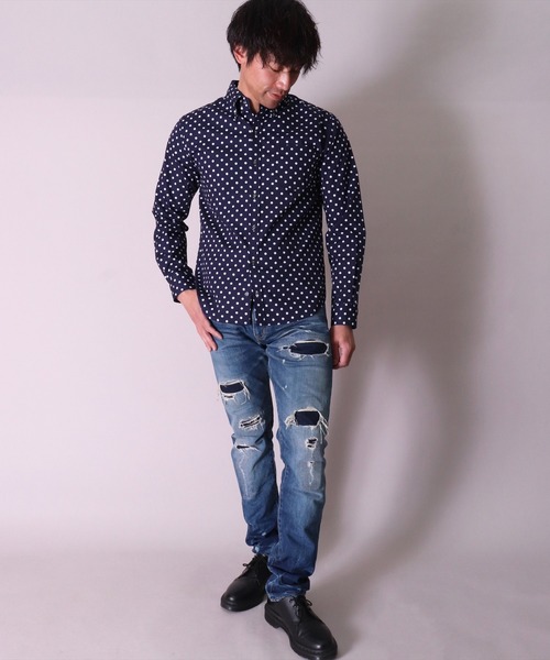 BAYBLO（ベイブロ）の「【日本製】ドット プリント ボタンダウン ブロード シャツ(GW)（シャツ/ブラウス・メンズ・ホワイト系1/ネイビー系1/ネイビー系2/ホワイト系2/ブラック系1/ブラック系2・LARGE/X-LARGE/MEDIUM）」の18枚目の写真