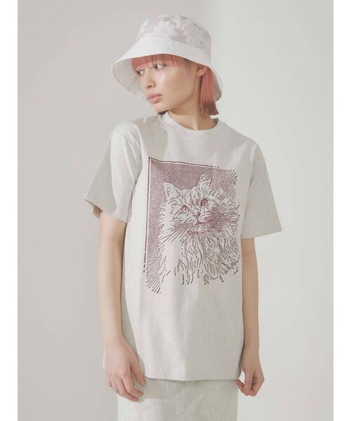 merry jenny（メリージェニー）の「CAT face Tee（Tシャツ/カットソー・レディース・チャコールグレー/オフホワイト/アイボリー・FREE）」の3枚目の写真