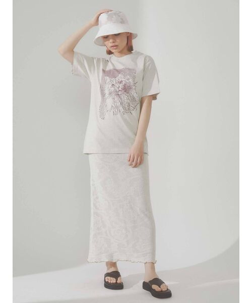 merry jenny（メリージェニー）の「CAT face Tee（Tシャツ/カットソー・レディース・チャコールグレー/オフホワイト/アイボリー・FREE）」の4枚目の写真