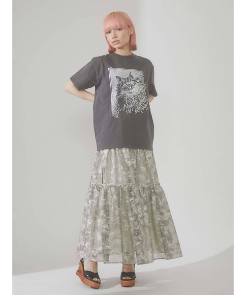 merry jenny（メリージェニー）の「CAT face Tee（Tシャツ/カットソー・レディース・チャコールグレー/オフホワイト/アイボリー・FREE）」の10枚目の写真