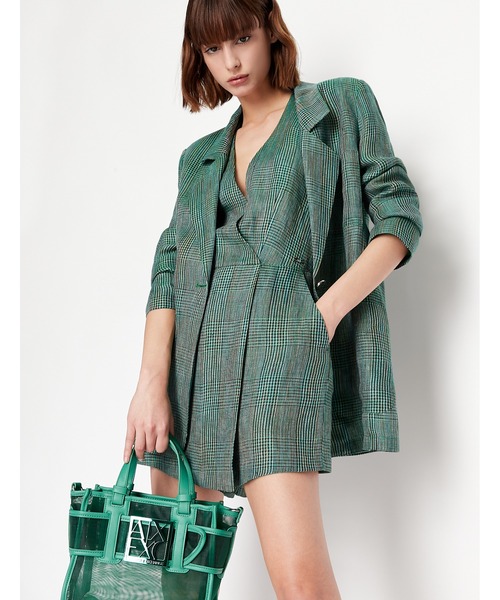 ARMANI EXCHANGE（アルマーニエクスチェンジ）の「【A|X アルマーニ エクスチェンジ】リネン　チェックジャンプスーツ（つなぎ/オールインワン・レディース・グリーン・4/0/2/6）」の4枚目の写真