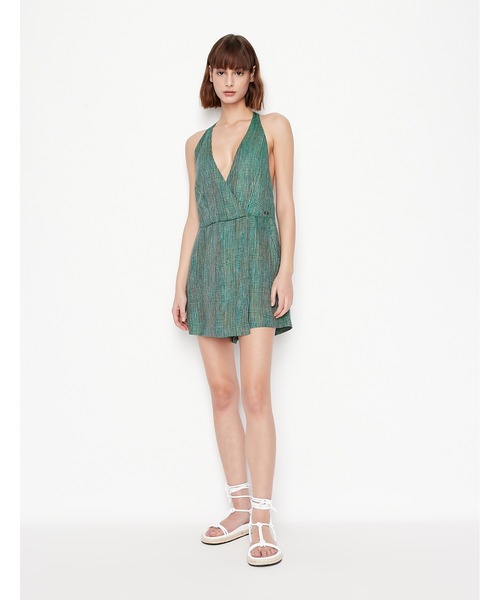 ARMANI EXCHANGE（アルマーニエクスチェンジ）の「【A|X アルマーニ エクスチェンジ】リネン　チェックジャンプスーツ（つなぎ/オールインワン・レディース・グリーン・4/0/2/6）」の7枚目の写真