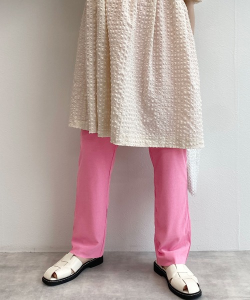 w closet(ダブルクローゼット)の「シアーリブフリーカットイージーパンツ(その他パンツ・レディース・ブラック/ピンク/オレンジ/ミント・FREE)」の1枚目の写真
