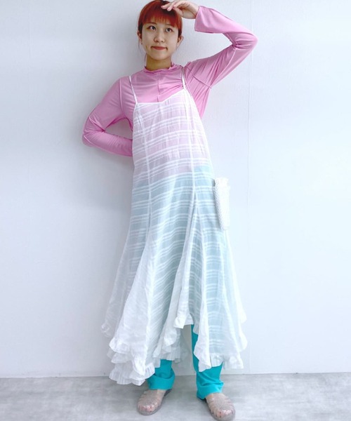 w closet(ダブルクローゼット)の「シアーリブフリーカットイージーパンツ(その他パンツ・レディース・ブラック/ピンク/オレンジ/ミント・FREE)」の8枚目の写真
