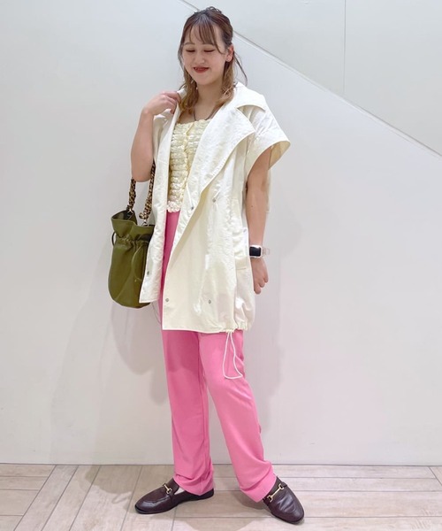 w closet(ダブルクローゼット)の「シアーリブフリーカットイージーパンツ(その他パンツ・レディース・ブラック/ピンク/オレンジ/ミント・FREE)」の7枚目の写真