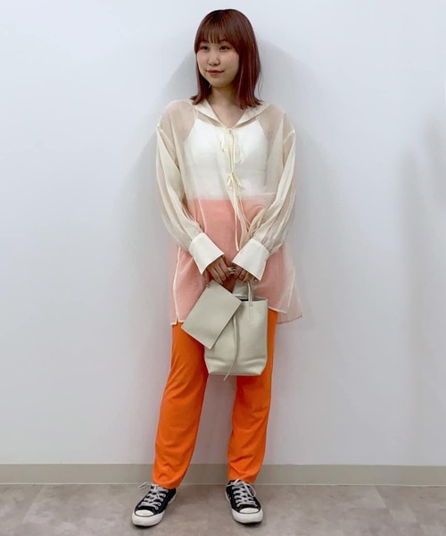 w closet(ダブルクローゼット)の「シアーリブフリーカットイージーパンツ(その他パンツ・レディース・ブラック/ピンク/オレンジ/ミント・FREE)」の5枚目の写真