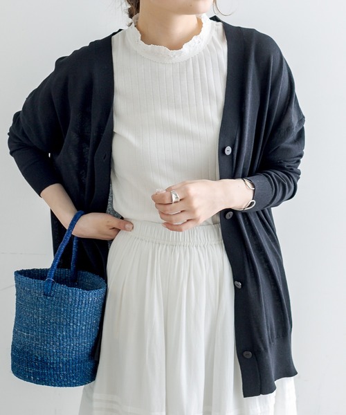 PUAL CE CIN(ピュアルセシン)の「機能素材カーディガン(カーディガン/ボレロ・レディース・ライトグレー/ブラック・FREE)」の1枚目の写真