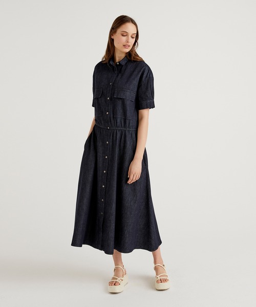 セール Of 5分袖ロングデニムシャツワンピース シャツワンピース Benetton United Of ワンピース ドレス セール Of 5分袖ロングデニムシャツワンピース シャツワンピース Benetton United Of ワンピース ドレス