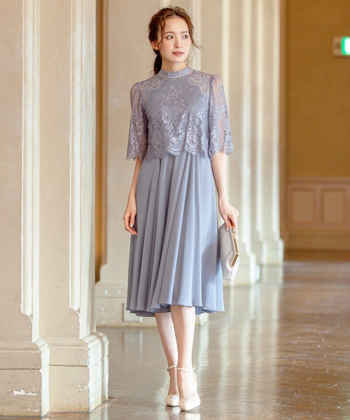 Kana（カナ）の「ボレロ風 レース ワンピース パーティー ドレス 結婚式 お呼ばれ オケージョン（ドレス・レディース・モカ/ラベンダー/グリーン系その他/ブルー系その他/ダークカーキ/ベージュ系その他/チャコールグレー・M/L/LL）」の21枚目の写真