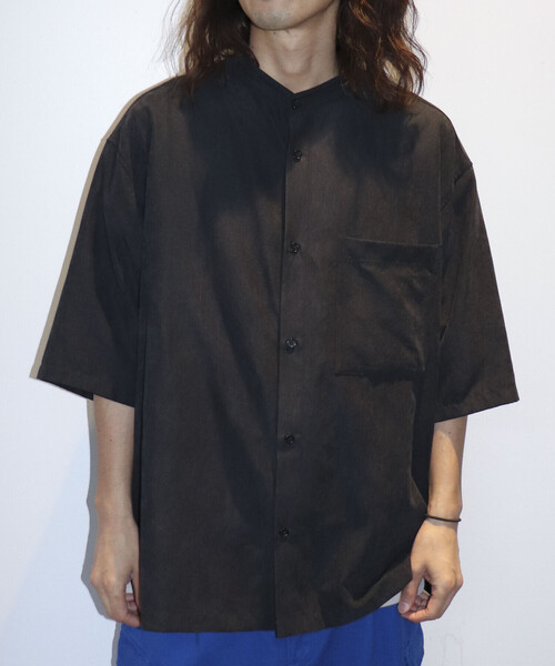 Purple&Yellow(パープルアンドイエロー)の「2WAYピーチスキンシャツ(裏毛フード+バンドカラーシャツ)(シャツ/ブラウス・メンズ・ブラック/ピンク/グリーン・MEDIUM/LARGE/X-SMALL/SMALL)」の4枚目の写真