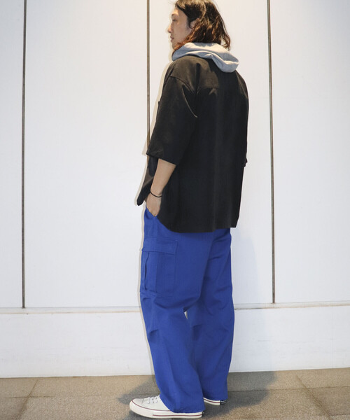 Purple&Yellow(パープルアンドイエロー)の「2WAYピーチスキンシャツ(裏毛フード+バンドカラーシャツ)(シャツ/ブラウス・メンズ・ブラック/ピンク/グリーン・MEDIUM/LARGE/X-SMALL/SMALL)」の6枚目の写真