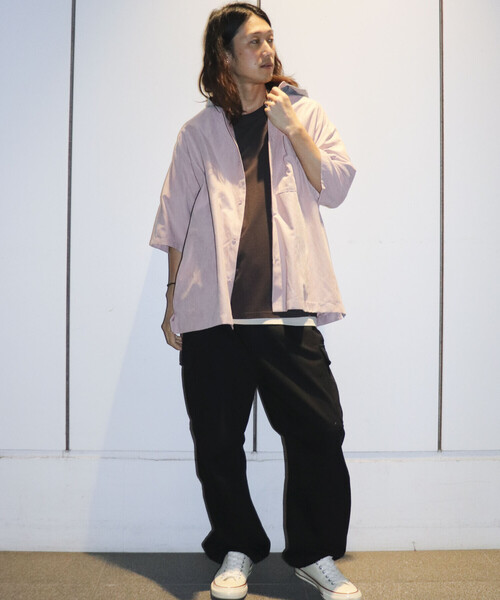 Purple&Yellow(パープルアンドイエロー)の「2WAYピーチスキンシャツ(裏毛フード+バンドカラーシャツ)(シャツ/ブラウス・メンズ・ブラック/ピンク/グリーン・MEDIUM/LARGE/X-SMALL/SMALL)」の22枚目の写真