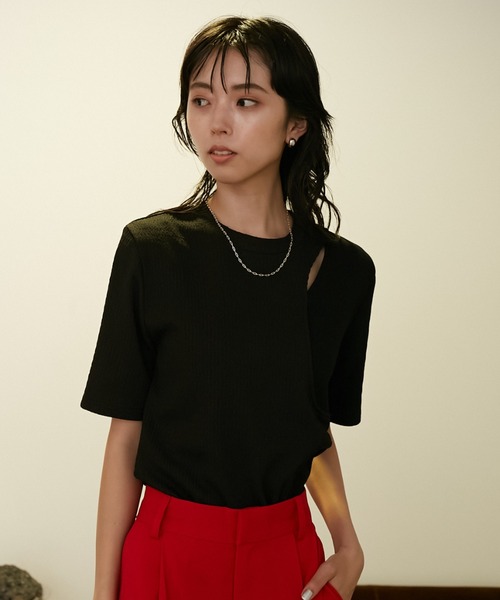 VACANCY(ヴァカンシー)の「アシンメトリーカットTシャツ(Tシャツ/カットソー・レディース・ブルー/ブラック・FREE)」の22枚目の写真