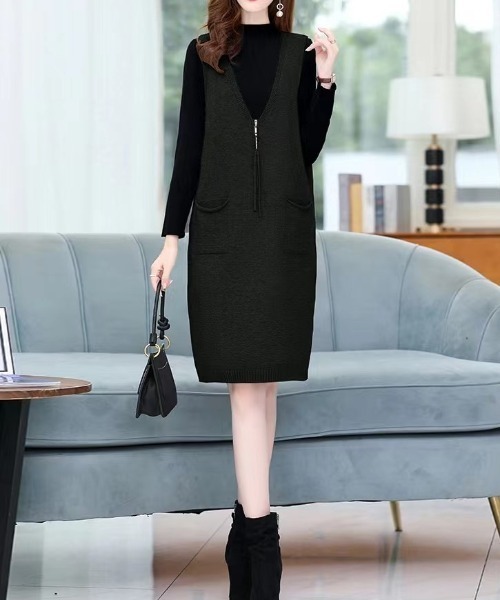 deux amour（ドゥーザムール）の「ZIPジャンスカ（ジャンパースカート・レディース・ブラック/ベージュ・MEDIUM）」の3枚目の写真