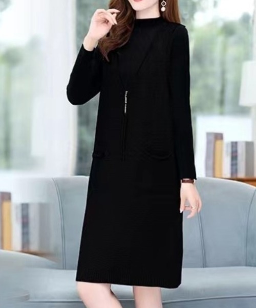 deux amour（ドゥーザムール）の「ZIPジャンスカ（ジャンパースカート・レディース・ブラック/ベージュ・MEDIUM）」の5枚目の写真