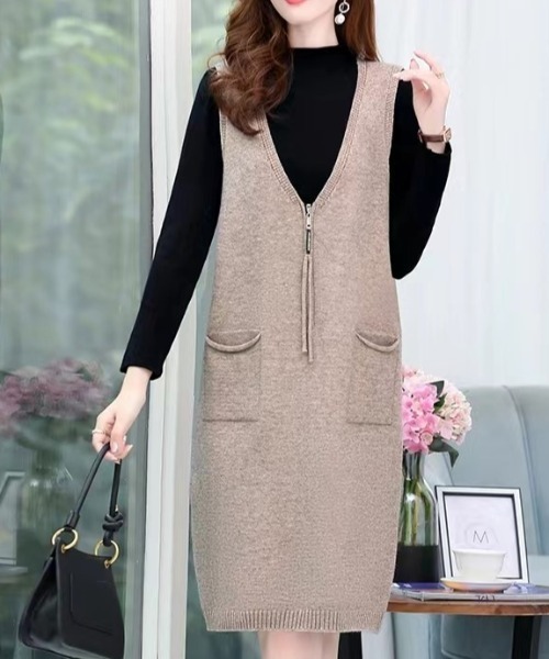 deux amour（ドゥーザムール）の「ZIPジャンスカ（ジャンパースカート・レディース・ブラック/ベージュ・MEDIUM）」の6枚目の写真