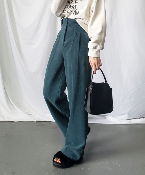me+em select（ミームセレクト）の「【 ４size ／５color 】ハイウエストツータックルーズコーデュロイパンツ（スラックス・レディース・ブラック/ライトパープル/ダークベージュ/アイボリー/ダークグリーン・SMALL/MEDIUM/LARGE/X-LARGE）」の19枚目の写真
