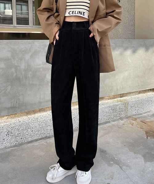 me+em select（ミームセレクト）の「【 ４size ／５color 】ハイウエストツータックルーズコーデュロイパンツ（スラックス・レディース・ブラック/ライトパープル/ダークベージュ/アイボリー/ダークグリーン・SMALL/MEDIUM/LARGE/X-LARGE）」の11枚目の写真