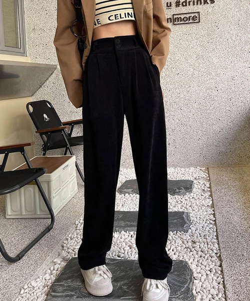 me+em select（ミームセレクト）の「【 ４size ／５color 】ハイウエストツータックルーズコーデュロイパンツ（スラックス・レディース・ブラック/ライトパープル/ダークベージュ/アイボリー/ダークグリーン・SMALL/MEDIUM/LARGE/X-LARGE）」の17枚目の写真