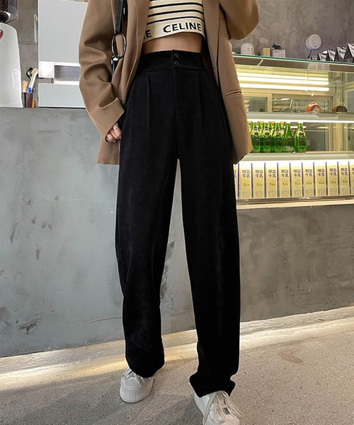 me+em select（ミームセレクト）の「【 ４size ／５color 】ハイウエストツータックルーズコーデュロイパンツ（スラックス・レディース・ブラック/ライトパープル/ダークベージュ/アイボリー/ダークグリーン・SMALL/MEDIUM/LARGE/X-LARGE）」の7枚目の写真