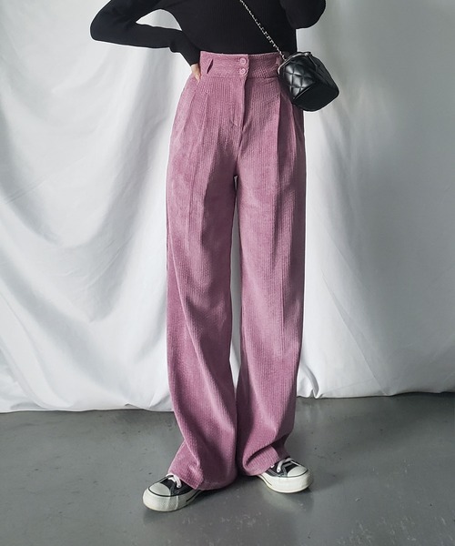 me+em select（ミームセレクト）の「【 ４size ／５color 】ハイウエストツータックルーズコーデュロイパンツ（スラックス・レディース・ブラック/ライトパープル/ダークベージュ/アイボリー/ダークグリーン・SMALL/MEDIUM/LARGE/X-LARGE）」の22枚目の写真