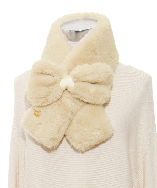 ファーリボンマフラー ホワイト・グレー PAUL&JOE（ポール＆ジョー） マフラー ストール 「新色追加」フェイク