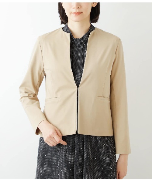 NEWYORKER(ニューヨーカー)の「ジャージーカットソージャケット(ノーカラージャケット・レディース・ネイビー/ベージュ・L/M)」の3枚目の写真