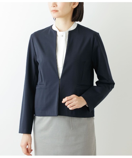 NEWYORKER(ニューヨーカー)の「ジャージーカットソージャケット(ノーカラージャケット・レディース・ネイビー/ベージュ・L/M)」の13枚目の写真