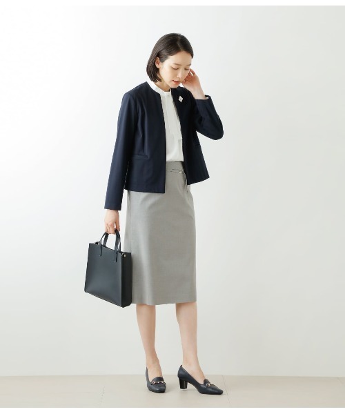NEWYORKER(ニューヨーカー)の「ジャージーカットソージャケット(ノーカラージャケット・レディース・ネイビー/ベージュ・L/M)」の17枚目の写真
