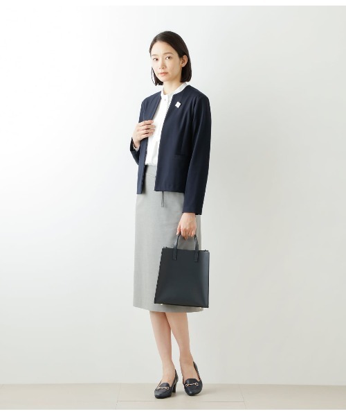 NEWYORKER(ニューヨーカー)の「ジャージーカットソージャケット(ノーカラージャケット・レディース・ネイビー/ベージュ・L/M)」の18枚目の写真