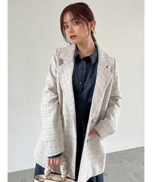 RESEXXY（リゼクシー）の「ツイードテーラードジャケット【セットアップ着用可能】（テーラードジャケット・レディース・ホワイト/ブラック/ブルー・FREE）」の4枚目の写真