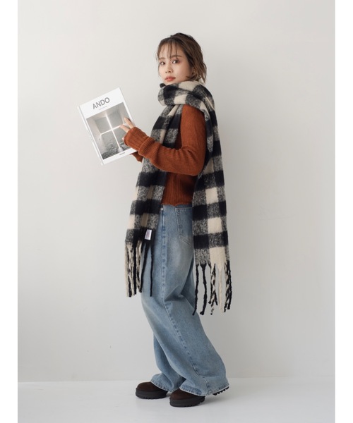 JUMELLE（ジュメロ）の「ブロックチェックマフラー（マフラー・レディース・ピンク/ブラック・FREE）」の2枚目の写真