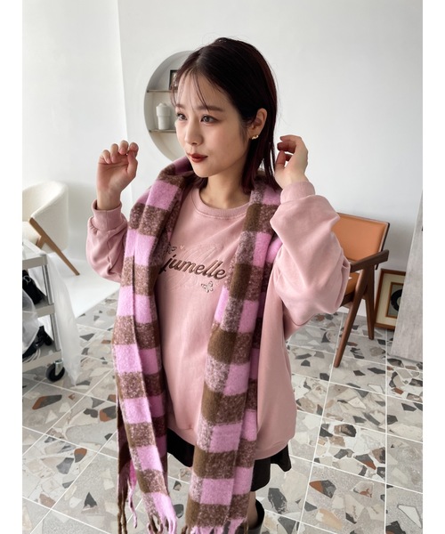 JUMELLE（ジュメロ）の「ブロックチェックマフラー（マフラー・レディース・ピンク/ブラック・FREE）」の6枚目の写真