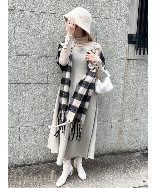 JUMELLE（ジュメロ）の「ブロックチェックマフラー（マフラー・レディース・ピンク/ブラック・FREE）」の12枚目の写真