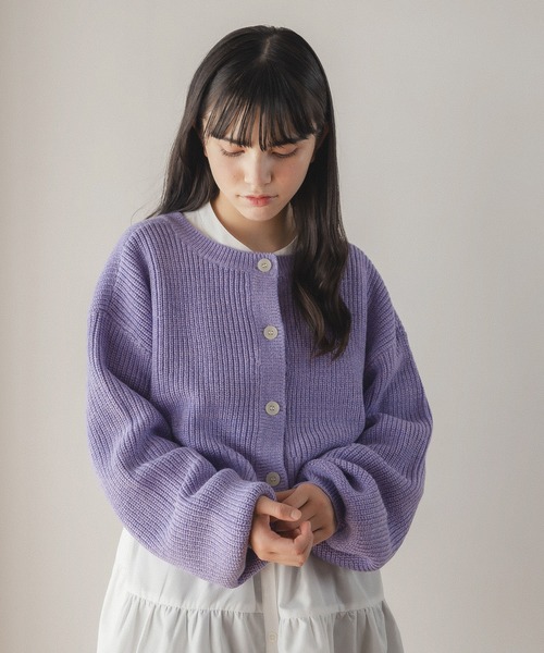 ワンダフルワールド 生成 スミレモチーフ使い 綿ニットカーディガン
