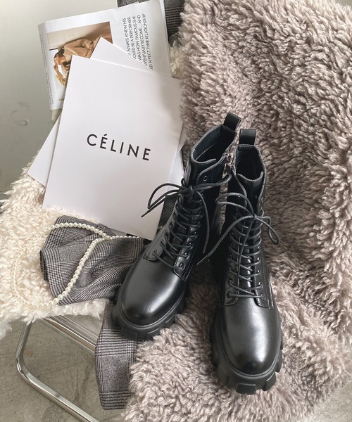 Futier land(フューティアランド)の「厚底レースアップショートブーツ(ブーツ・レディース・ブラック/アイボリー・36/37/38/39/40)」の3枚目の写真