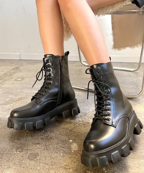 Futier land(フューティアランド)の「厚底レースアップショートブーツ(ブーツ・レディース・ブラック/アイボリー・36/37/38/39/40)」の7枚目の写真