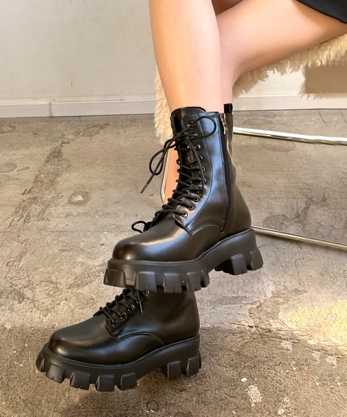 Futier land(フューティアランド)の「厚底レースアップショートブーツ(ブーツ・レディース・ブラック/アイボリー・36/37/38/39/40)」の8枚目の写真