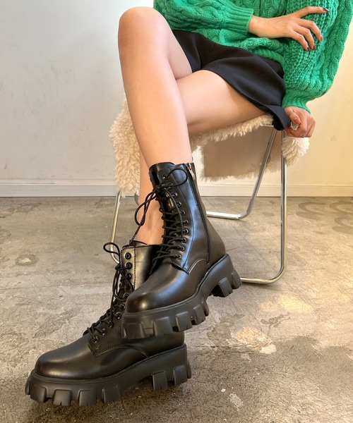 Futier land(フューティアランド)の「厚底レースアップショートブーツ(ブーツ・レディース・ブラック/アイボリー・36/37/38/39/40)」の15枚目の写真