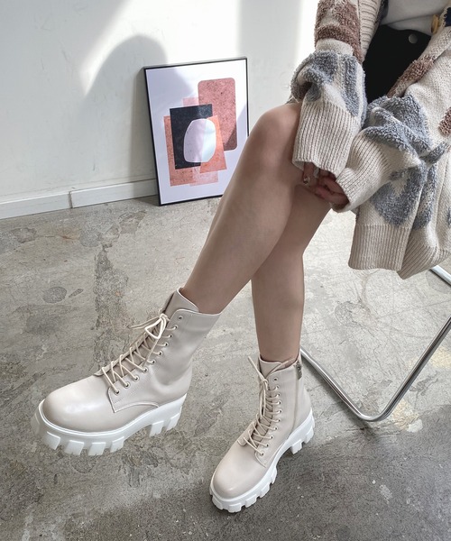 Futier land(フューティアランド)の「厚底レースアップショートブーツ(ブーツ・レディース・ブラック/アイボリー・36/37/38/39/40)」の20枚目の写真