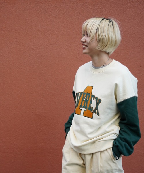 AVIREX（アヴィレックス）の「C/LOGO WAPPEN SWEAT PULLOVER/ロゴワッペンスウェットプルオーバー（スウェット・レディース・グリーン/チャコール・F）」の8枚目の写真