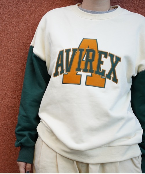 AVIREX（アヴィレックス）の「C/LOGO WAPPEN SWEAT PULLOVER/ロゴワッペンスウェットプルオーバー（スウェット・レディース・グリーン/チャコール・F）」の11枚目の写真