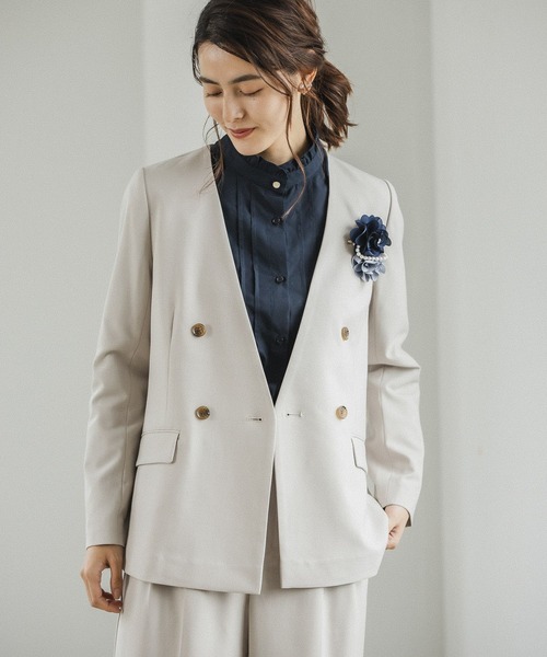LEPSIM（レプシィム）の「サマ見え！カラーレスダブルジャケット　162257（スーツジャケット・レディース・ブラック/グレイッシュベージュ/ネイビー・MEDIUM/LARGE）」の5枚目の写真