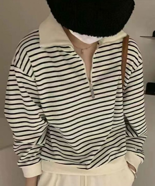 ibeul_（イベール）の「ボーダージップアップニット（ニット/セーター・レディース・ブラック/アイボリー/レッド・FREE）」の2枚目の写真